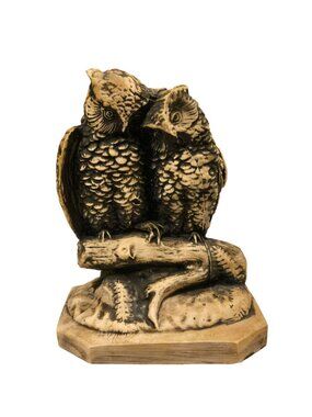 Vintage Owl Figurine Sculpture On Branch Resin Home Decor Collectible